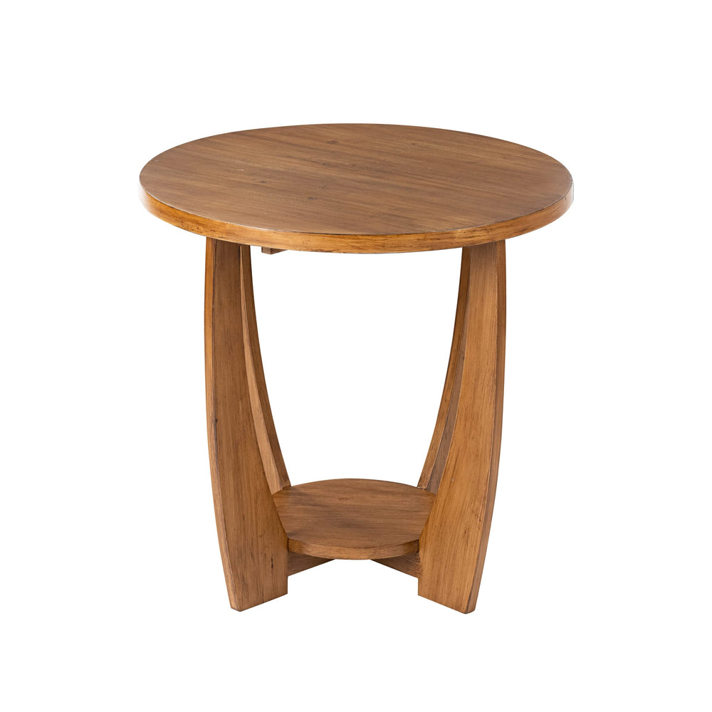 Round Farmhouse End Table with Storage Shelf