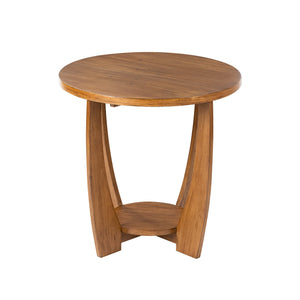 Round Farmhouse End Table with Storage Shelf