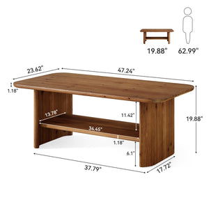 Solid Wood Coffee Table with 2-Tier Storage