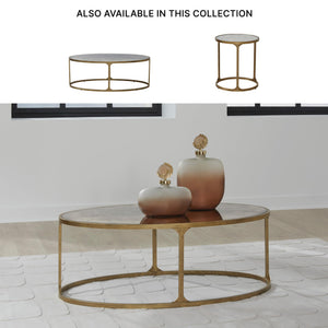 Oval Coffee Table – Tempered Glass Top, Faux Marble Finish, Antique Gold