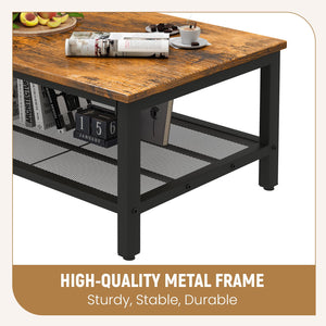 3-Piece Coffee Table and End Table Set – Rustic Brown Wood & Metal