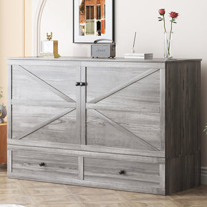 Queen Size Cabinet Murphy Bed with Tri-Fold Mattress & USB Charging