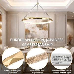 Gold Ring LED Pendant Light – Dimmable Geometric Chandelier
