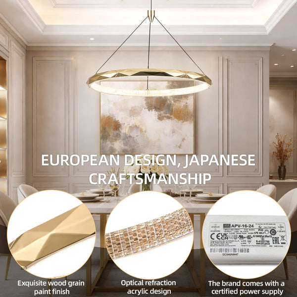Gold Ring LED Pendant Light – Dimmable Geometric Chandelier