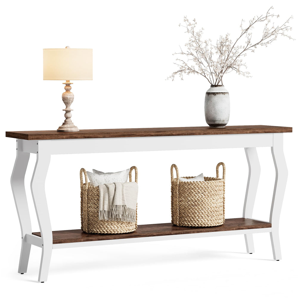70.9" 2-Tier Console Table with Metal Legs – Brown & White