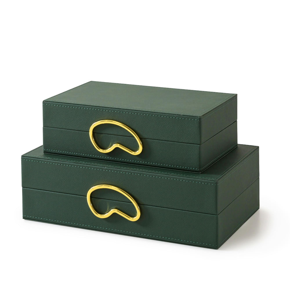 Faux Leather Decorative Storage Boxes with Lids, Set of 2