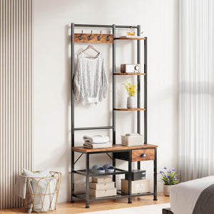 4-in-1 Entryway Hall Tree with Bench, Coat Rack & Shoe Storage