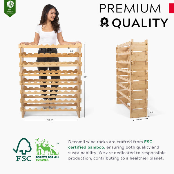 72-Bottle Stackable Bamboo Wine Rack, 8-Tier