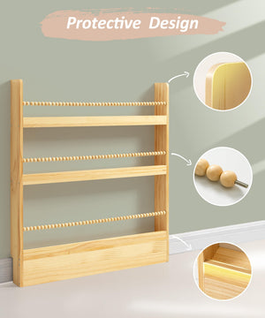 Kids Wall-Mount Bookshelf – 3-Tier Solid Pine, Bohemian