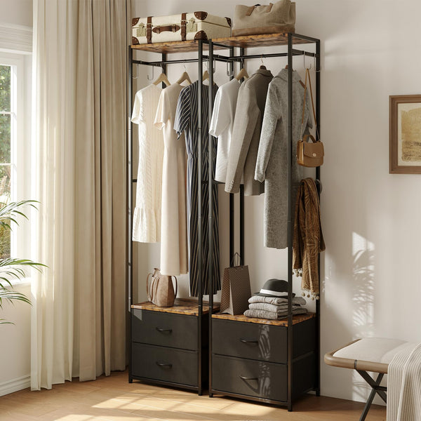 Narrow Clothes Rack with Drawers