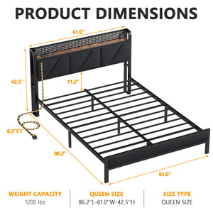 Platform Bed Frame with LED Headboard, Charging Station & Storage