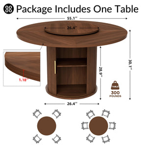 Kaelothaven 55.1 Inch Round Dining Table for 4-6, Modern Kitchen Table with Storage, Circle Dining Room Table with Wooden Pedestal Base for Living Room, Dining Room & Kitchen, Walnut