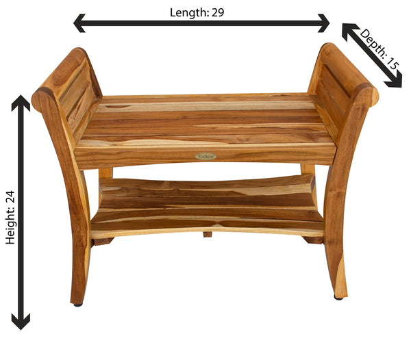 Teak Wood Shower Bench with LiftAide Arms & Storage Shelf