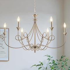 6-Light Modern Candle Chandelier – Brushed Nickel, Black & Brass