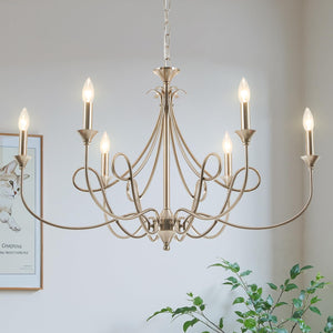 6-Light Modern Candle Chandelier – Brushed Nickel, Black & Brass