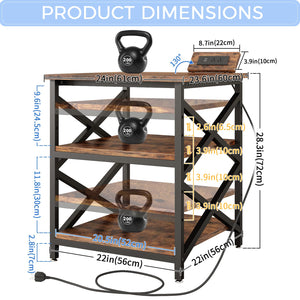 3-Tier Rolling Printer Cart with Power Outlet & Adjustable Shelf