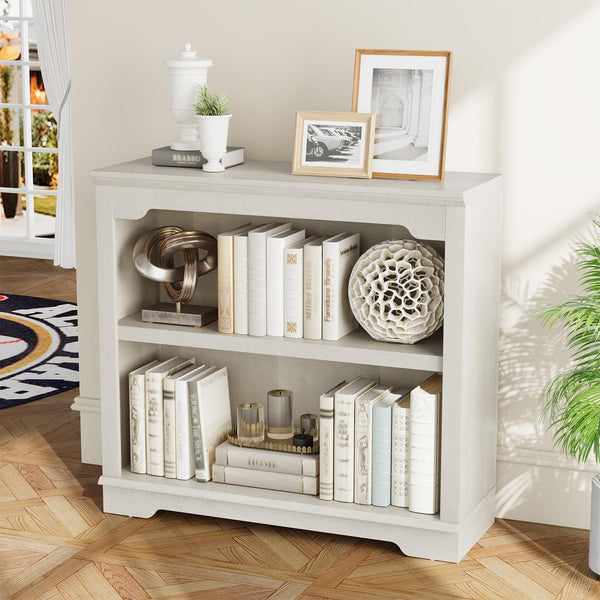 2-Tier Engineered Wood Bookshelf with Open Display Storage