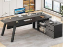L-Shaped Executive Desk with File Cabinet & Power Outlets
