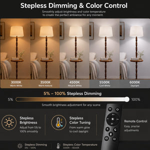 Wood Floor Lamp with Tray — Dimmable, Remote Control, 3 Color Temperatures