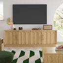 FORTUNETEC TV Stand for 75 Inch TV, 67" Entertainment Center with Arched Design, Minimalist Media Console with Adjustable Shelves, Modern TV Stand for Living Room Bedroom, Black