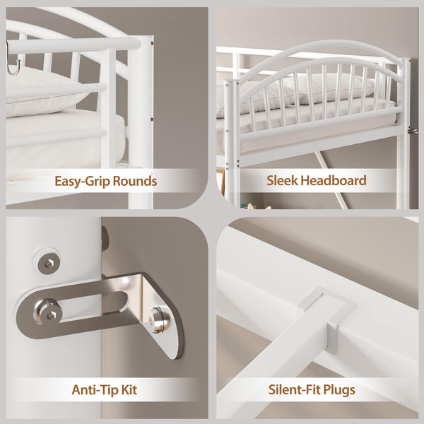 Twin Metal Loft Bed with Convertible Ladder & Guard Rails