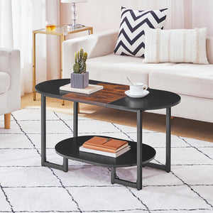 Oval Coffee Table with 2-Tier Open Storage Shelf
