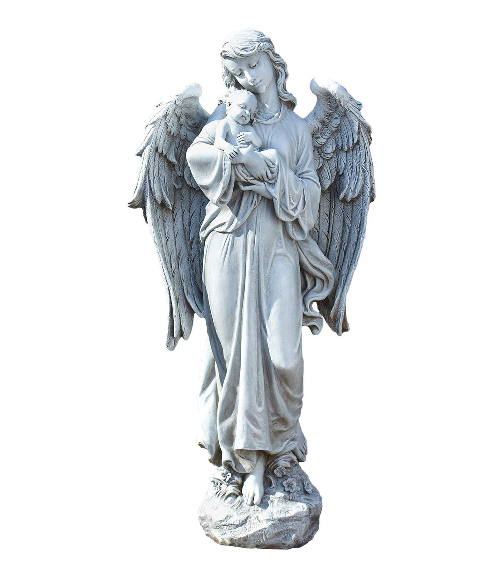 Angel Holding Baby Garden Statue – 25.5" Resin Outdoor Religious Sculpture