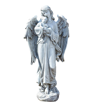 Angel Holding Baby Garden Statue – 25.5" Resin Outdoor Religious Sculpture