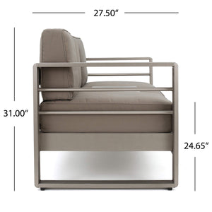 Outdoor Loveseat Sofa with Tray – Anodized Aluminum, Grey