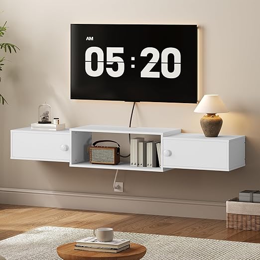 55" Floating TV Stand with Power Outlets & Doors