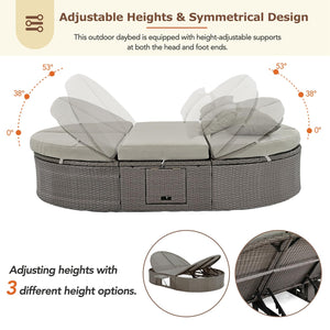2-Person Outdoor Wicker Daybed with Adjustable Reclining Backrests
