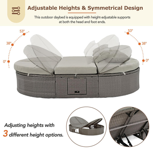 2-Person Outdoor Wicker Daybed with Adjustable Reclining Backrests