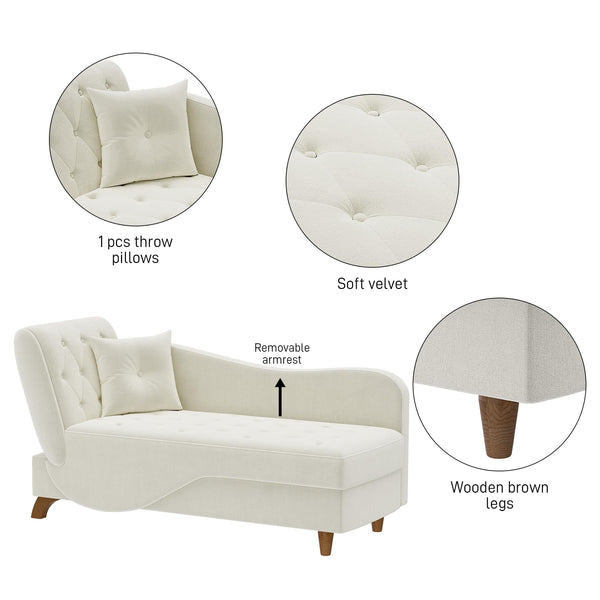 Velvet Chaise Lounge Chair with Storage & Adjustable Backrest