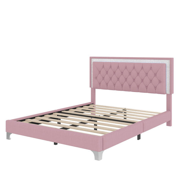 Queen Size LED Upholstered Platform Bed with 2 Nightstands – 3-Piece Bedroom Set