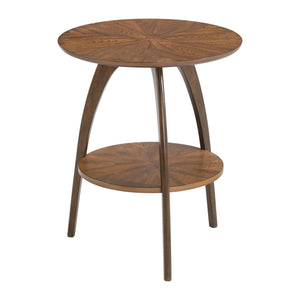 Round Wood End Table – Mid-Century Modern Side Table with Lower Shelf