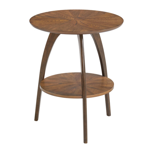 Round Wood End Table – Mid-Century Modern Side Table with Lower Shelf