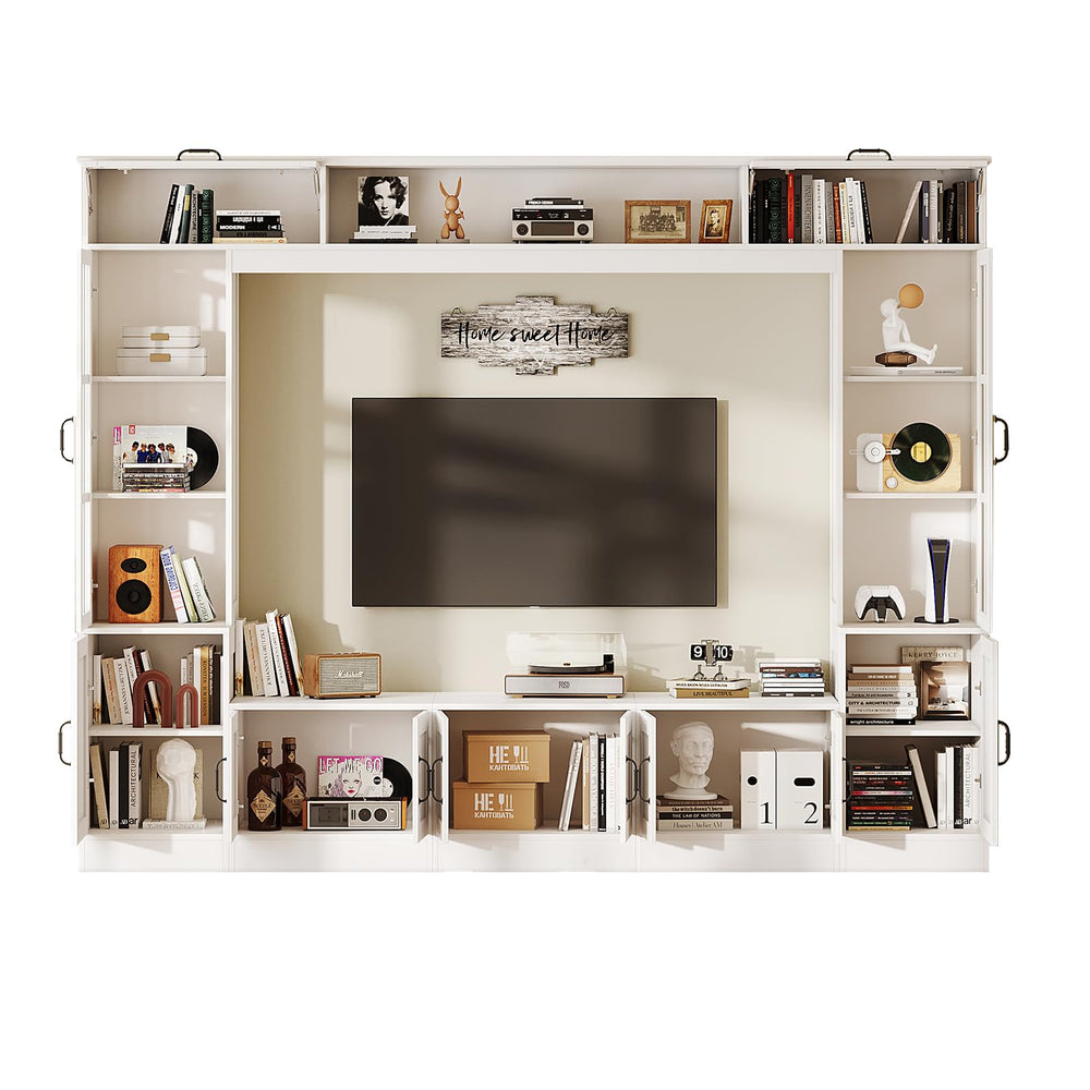 98" Wall Unit TV Stand with LED Lights & Bookshelves