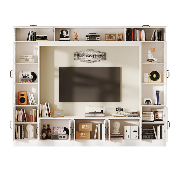 98" Wall Unit TV Stand with LED Lights & Bookshelves
