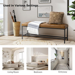 Upholstered Storage Ottoman Bench with Metal Legs – Camel