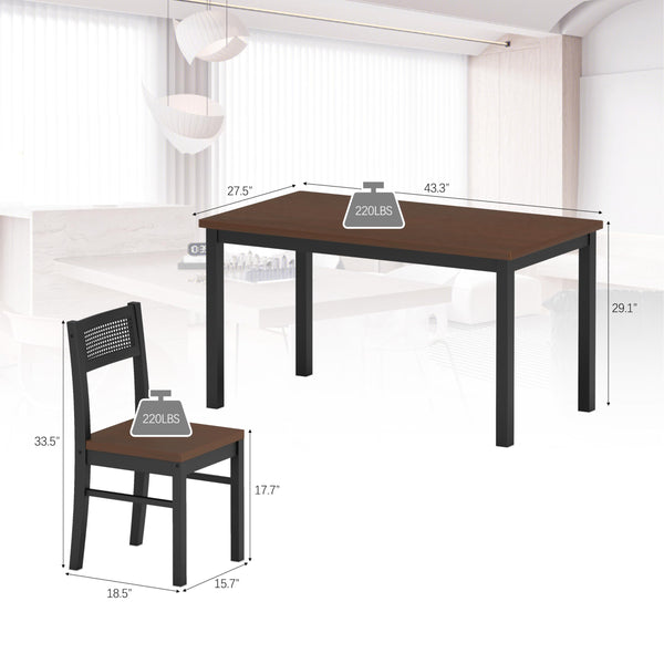 5-Piece Dining Table Set with Rattan Back Chairs