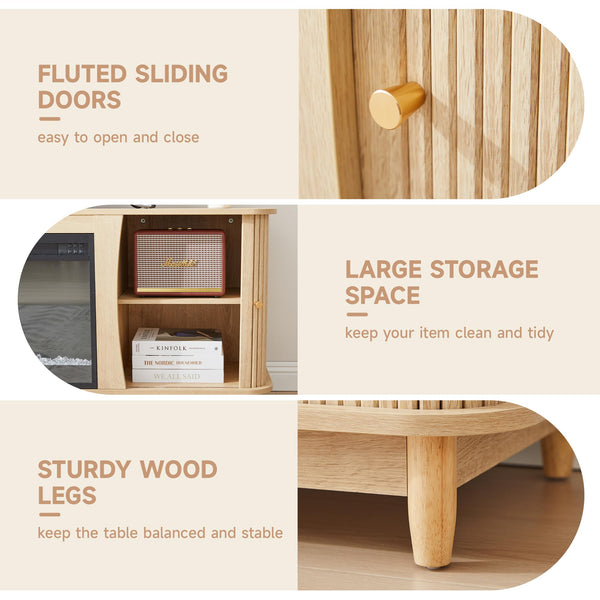 Fireplace TV Stand with Sliding Doors & Storage