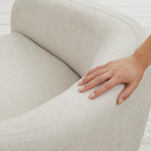 360° Swivel Accent Chair – Cream Fabric, Round Barrel Design