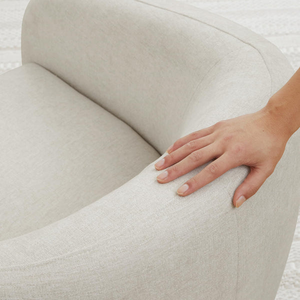 360° Swivel Accent Chair – Cream Fabric, Round Barrel Design