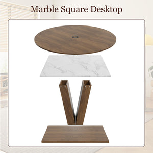 Round Extendable Dining Table with Marble Top – Walnut