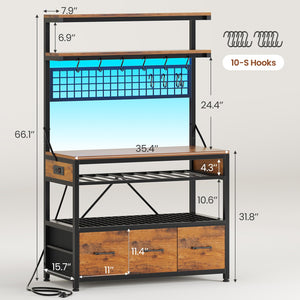 6-Tier Baker's Rack with Power Outlets, LED Lights & Wine Rack