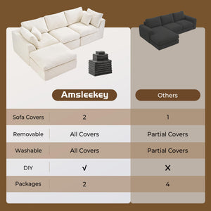 108" Cloud Modular Sectional Sofa with Ottoman & Washable Covers