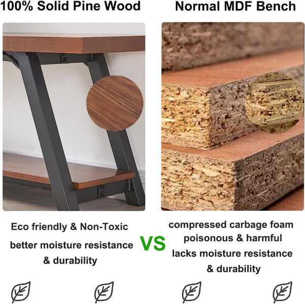 Rustic Wood Entryway Bench with Storage Shelf