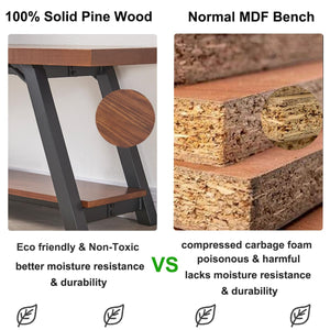 Rustic Wood Entryway Bench with Storage Shelf
