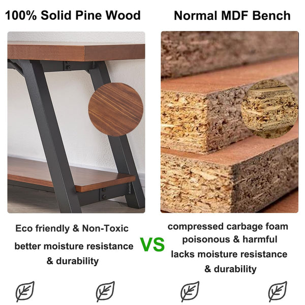 Rustic Wood Entryway Bench with Storage Shelf