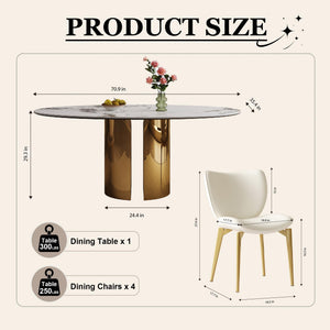 Oval Sintered Stone Dining Table Set with Stainless Steel Base